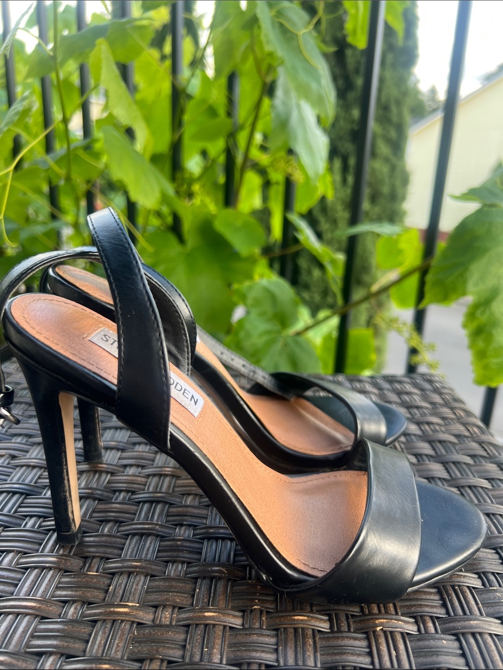 Steve Madden Black Faux Leather Reno Slingback Heels